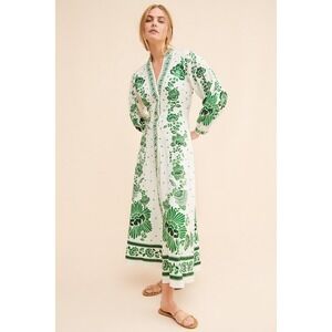 Farm Rio Forest Soul Off-White Green Floral Maxi Dress Size Large